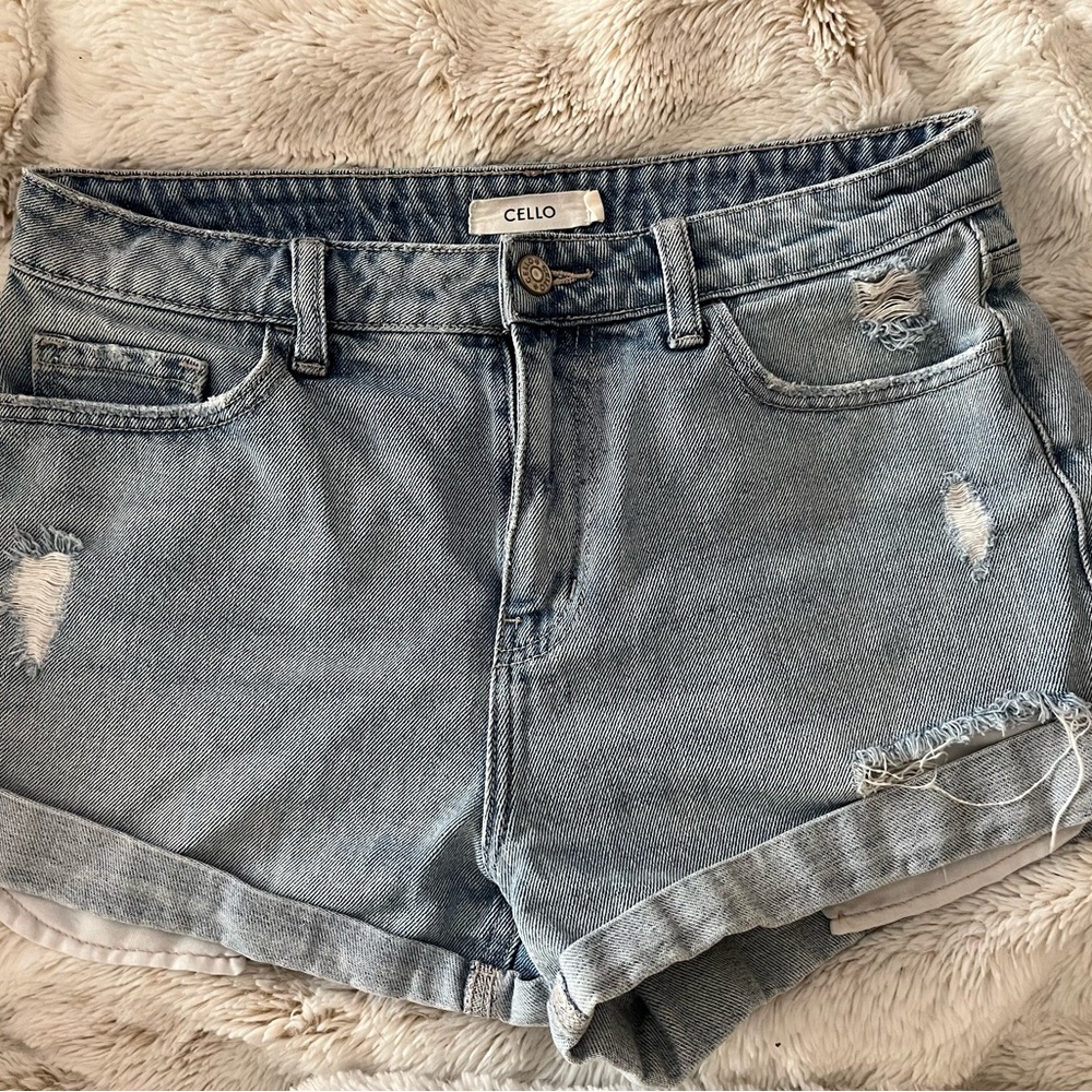 Cello Blue Jean Shorts Distressed High-Waisted